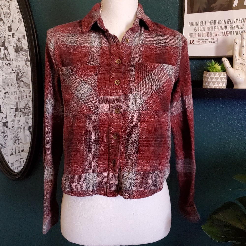 Forever 21 Maroon Cropped Flannel